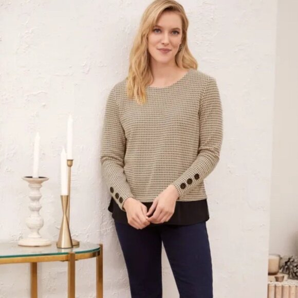 Laura Polka Dot Motif Fooler Sweater Tan Black - Picture 1 of 7